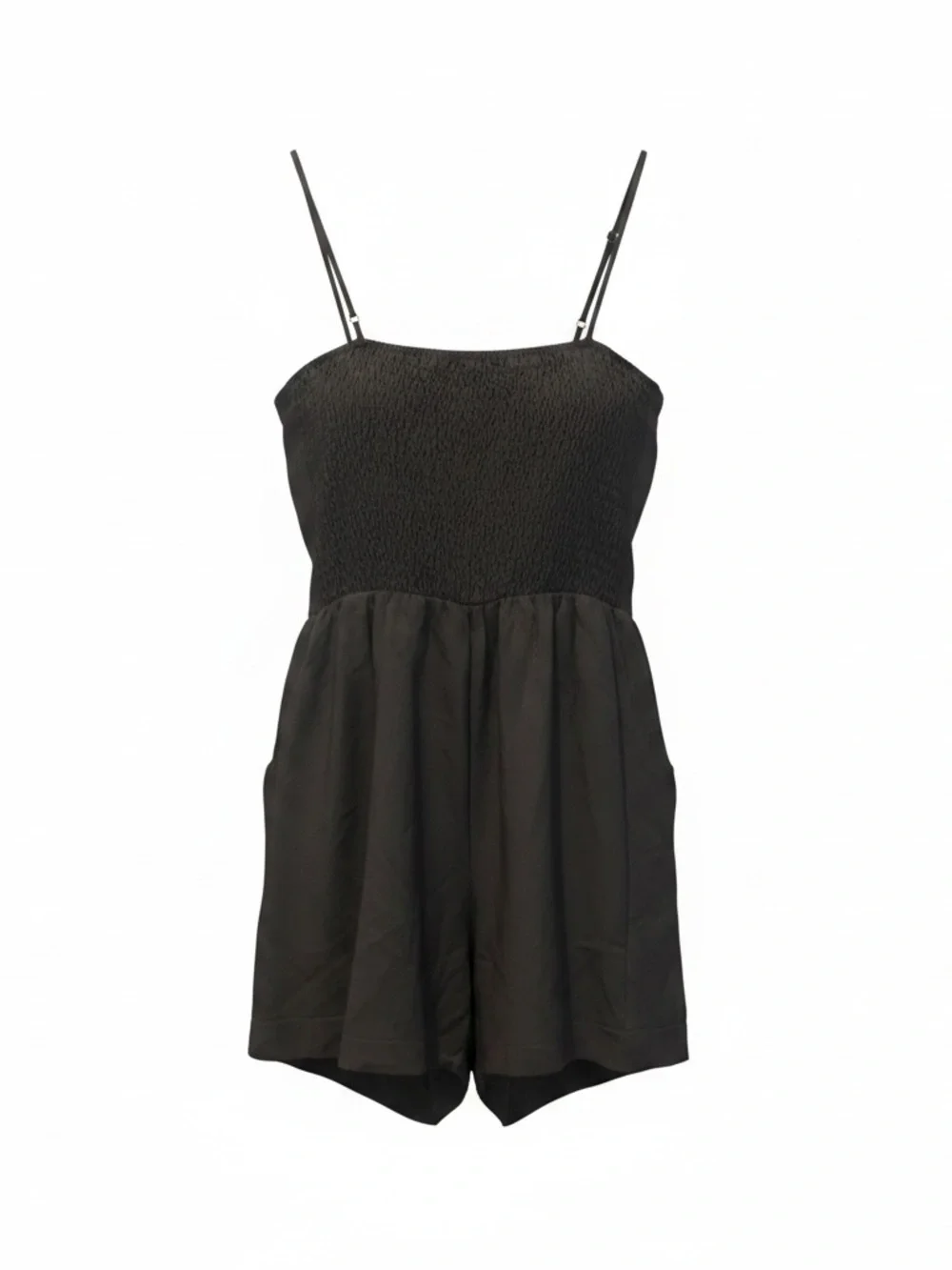 NWT About A Girl Black Spaghetti-Strap Romper with Tie Front